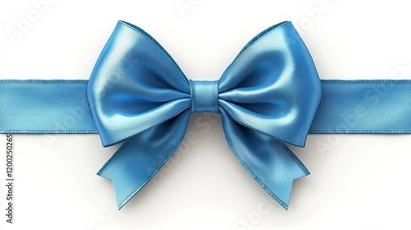 Fototapeta Elegant light blue satin ribbon bow isolated on white background.