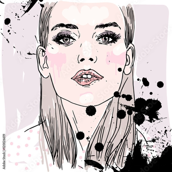 Fototapeta Vector hand painted sketch, fashion illustration with model.