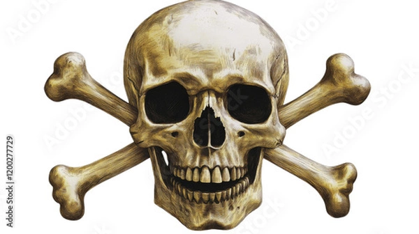 Fototapeta Realistic skull and crossbones, isolated on transparent background