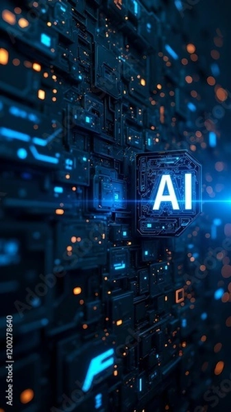 Obraz Visual representation of artificial intelligence concepts using glowing neon elements and abstract patterns