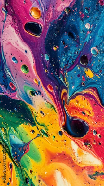 Fototapeta Rainbows of colorful paint splashing across a vibrant background, phone wallpaper