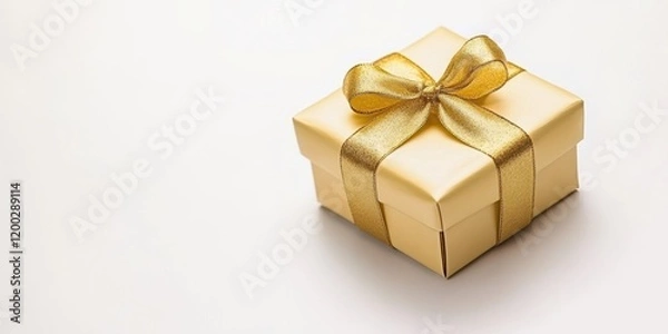 Fototapeta A luxurious gold gift box adorned with a shimmering gold ribbon, perfect for expressing love and affection on Valentine's Day.