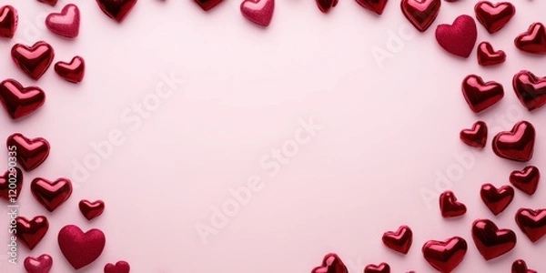 Fototapeta A delightful circle of vibrant hearts dances on a soft pink canvas, radiating love and joy that captures the essence of Valentine's Day.