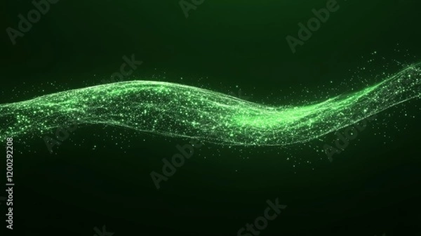 Fototapeta Abstract digital wave of particles on green background, showcasing futuristic technology