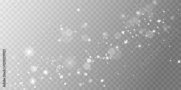 Fototapeta White png dust light. Bokeh light lights effect background. Christmas background of shining dust Christmas glowing light bokeh confetti and spark overlay texture for your design.	