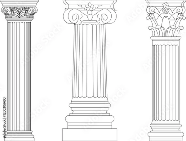 Fototapeta vector sketch illustration of the silhouette of a classic ethnic vintage column pillar design.eps