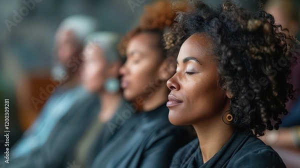 Fototapeta Close-up of a group of leaders participating in a mindfulness session for stress management 