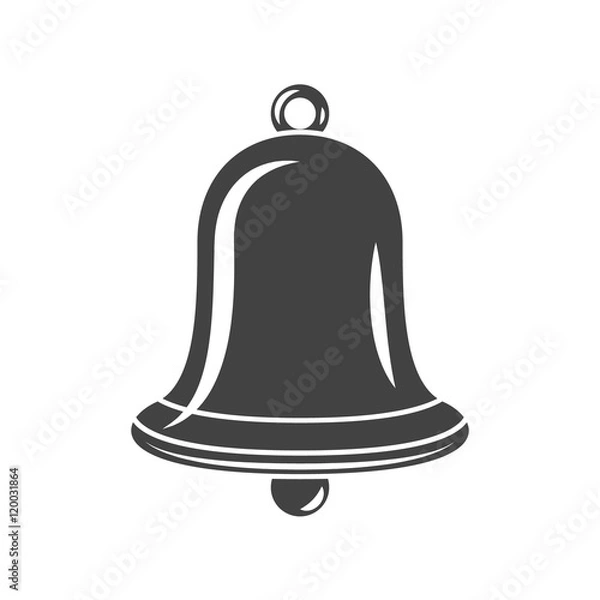 Obraz Hand Bell Black icon, logo element, flat vector illustration isolated on white background.