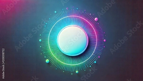 Fototapeta Neon beautiful gradient background in electric blue and green with white circular sticker for text in center.