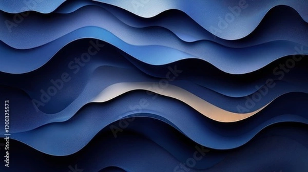 Fototapeta Abstract waves in deep blue tones create a soothing visual texture.