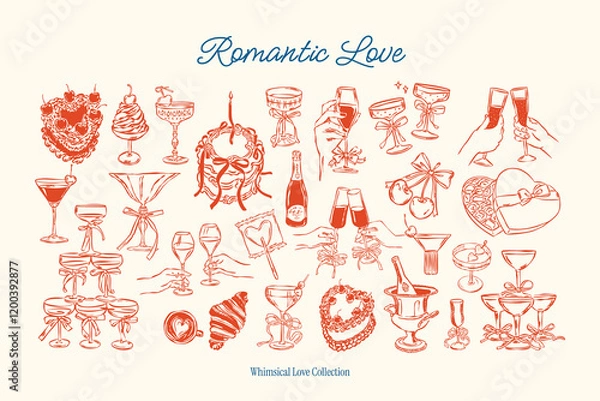 Fototapeta Sketch style food and beverages vector illustration collection.