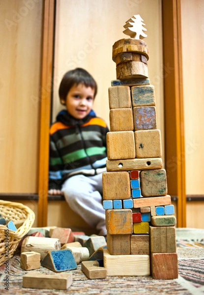 Obraz  Child with blocks construction