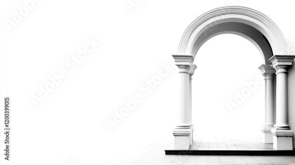 Obraz Elegant white archway with columns, minimalistic background emphasizing classical architectural design