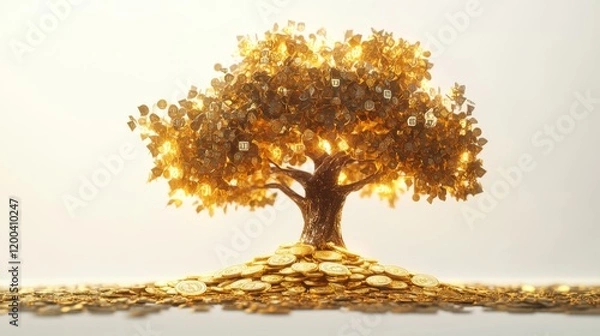 Obraz A financial tree with a base of gold coins, a trunk made of financial graphs