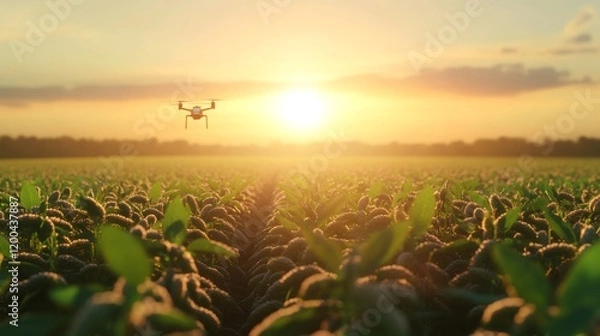Obraz Ultra detailed, photorealistic summer morning in a soybean field