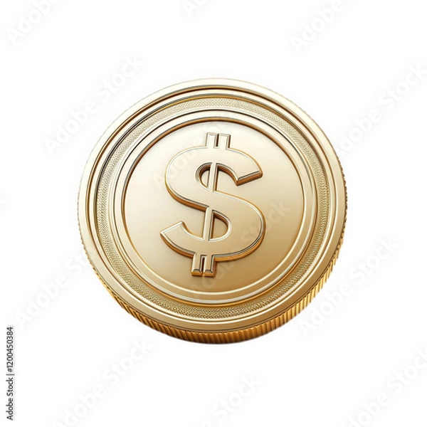 Fototapeta shiny gold coin with a prominent dollar sign symbol. representing currency and financial transactions its polished surface and detailed edge suggest value and wealth. making it a strong visual represe