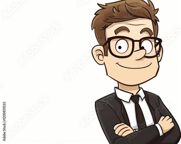 Fototapeta Cartoon Businessman Illustration in Suit and Glasses with Confident Pose, Perfect for Business Presentations and Marketing Materials
