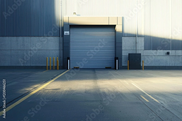 Fototapeta A Desaturated loading dock muted concrete industrial zone with diffused light brings somber feeling