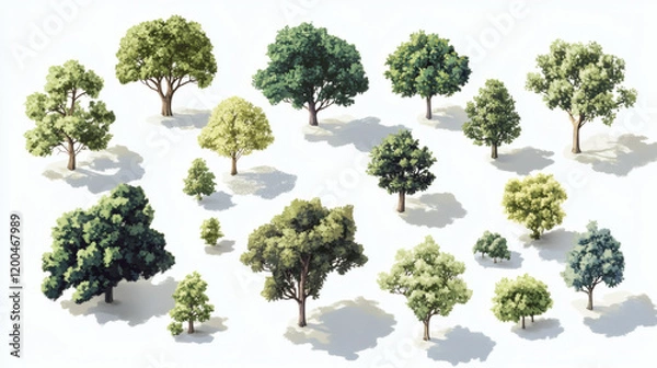 Obraz Set of isometric trees in various styles and perspectives