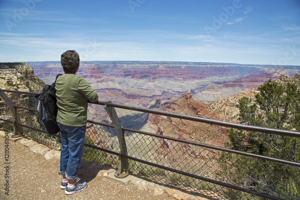 Obraz A woman views the Grand Canyon National Park from one of the many overlook points along the South Rim.