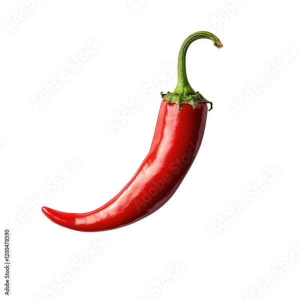 Fototapeta single. vibrant red chili pepper against a plain white background. highlighting its glossy texture and curved shape it is often used in culinary contexts. symbolizing spiciness and flavor enhancement