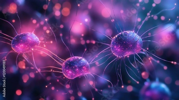 Fototapeta Microscopic action of bacteria in a vibrant umgebung scientific illustration abstract environment close-up view