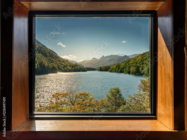 Fototapeta the lake view from a window