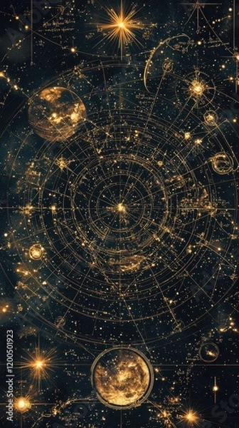 Obraz Ancient Celestial Map Etched with Glowing Symbols and Patterns