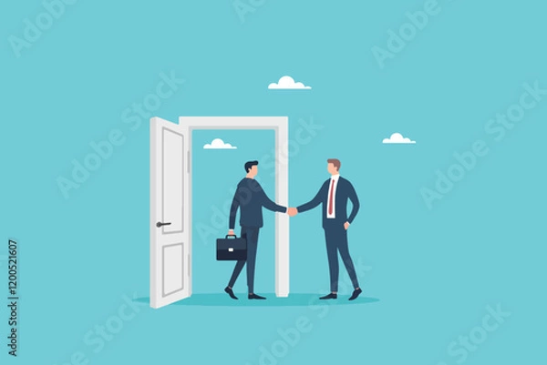 Fototapeta Professional Goodbye, Business Manager Shakes Hands with Leaving Employee, Showcasing Respect and Appreciation