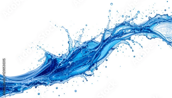 Fototapeta An artistic blue water splash, captured dynamically against a white backdrop