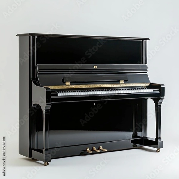 Obraz classic black upright piano with elegant design, ivory keys, and golden accents, symbolizing music, tradition, and timeless sophistication.