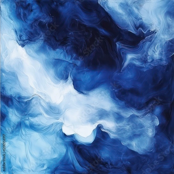 Fototapeta an abstract artwork featuring deep blue flowing waves and folds, creating a dynamic and mesmerizing visual effect with a sense of movement.