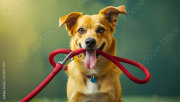 Fototapeta A cute portrait of a golden retriever puppy with brown and white fur, showcasing its adorable and friendly nature