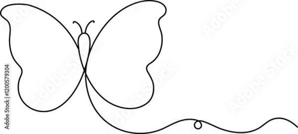 Fototapeta Butterfly One Continuous Line Drawing Element Isolated On White Background For Logo Or Decorative Element