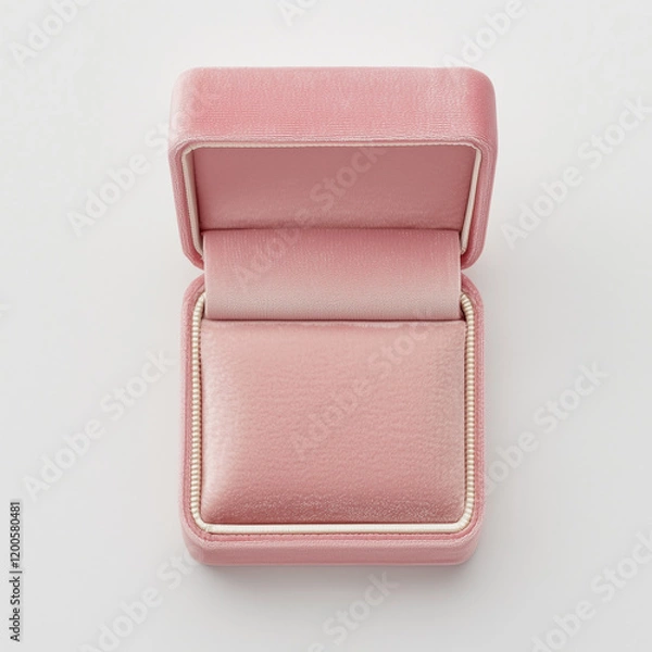 Fototapeta top view of an open empty pink velvet ring box, on a white background