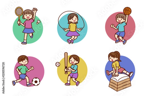 Obraz 運動会やサッカーをする子供のイラストセット