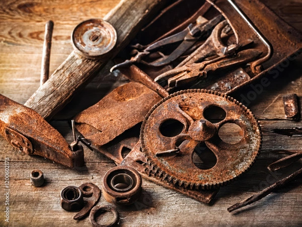 Fototapeta rusty tools and gadgets