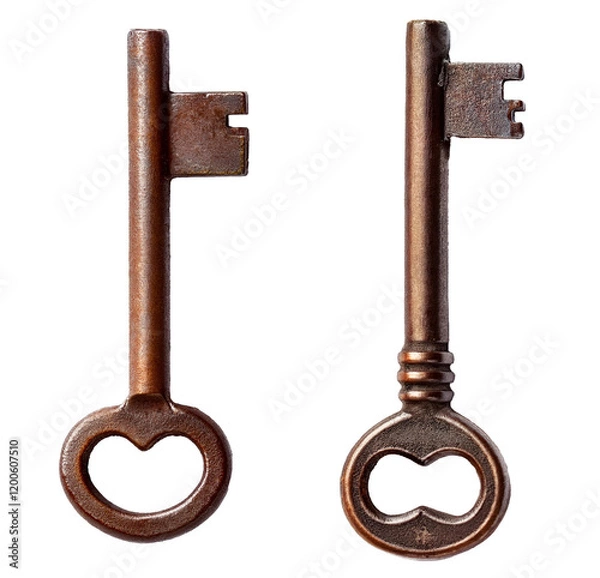 Fototapeta antique rust key collection isolated on white background
