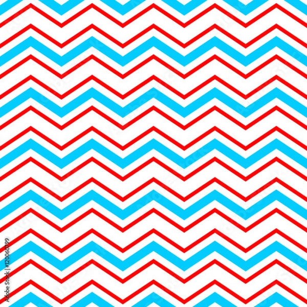 Fototapeta Abstract geometric chevron seamless pattern in blue red and white, vector