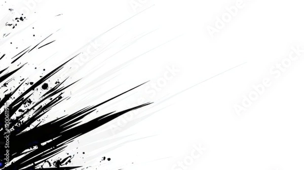 Fototapeta Abstract Black Ink Splashes and Lines on White
