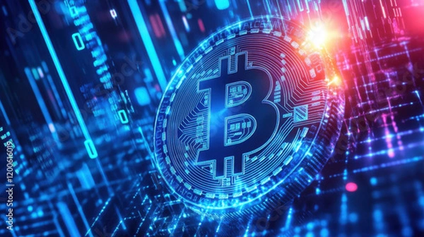 Fototapeta close up of digital cryptocurrency coin with futuristic design, showcasing intricate circuitry and glowing elements, representing future of finance and technology