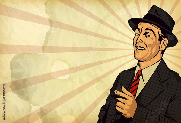 Obraz Retro man have fun and point the finger, vector image