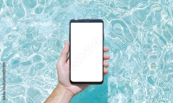 Fototapeta Smartphone Display in Hand, a person gripping a mobile device showcasing an empty screen, ideal for showcasing app designs or digital content.