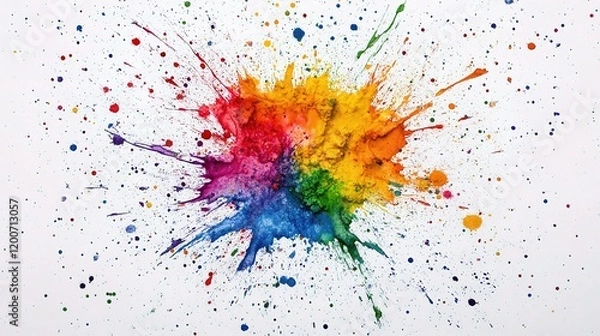 Fototapeta Rainbow Ink Splash: A vibrant explosion of rainbow-colored ink splatters across the surface, creating a dynamic and artistic composition. The colors blend and contrast, showcasing a spectrum of hues.