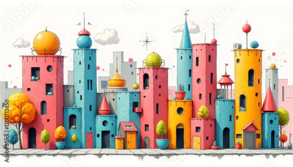 Obraz Brightly Colored Fantasy Towers in a Whimsical Setting