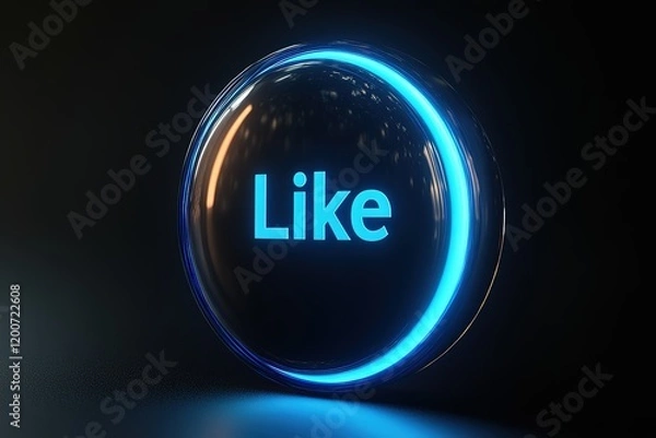 Fototapeta Glowing blue 'Like' button.  Modern, digital interface element. Perfect for social media, technology, or website design.