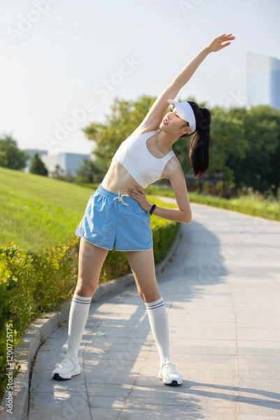 Obraz Young woman exercising in a park