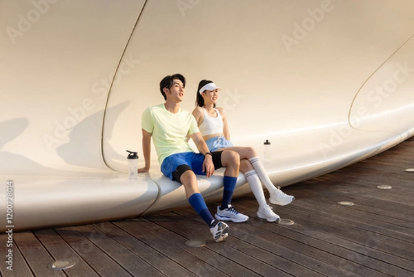 Obraz Young couple having a rest in a park