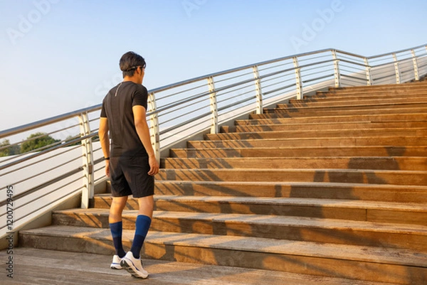 Obraz Young man running on the steps
