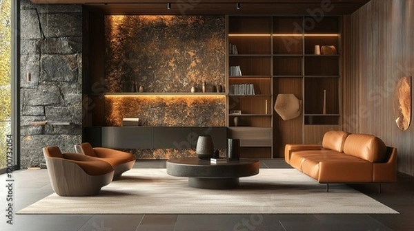 Fototapeta Modern 3D Render of a Stylish Office Interior with Natural Elements